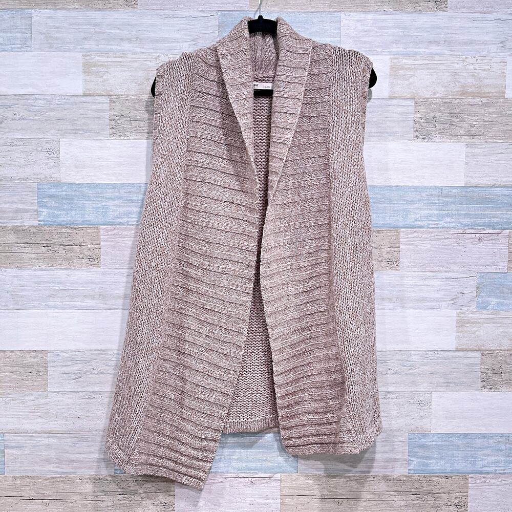 OLD NAVY Wool Blend Sleeveless Cardigan Sweater Beige Chunky Knit Womens Large